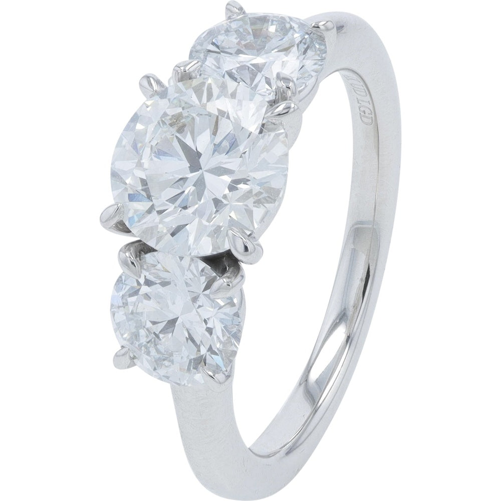 14K White Gold Three-Stone Ring with Round Lab-Grown Diamonds - 3.00 Carat Total Diamond Weight