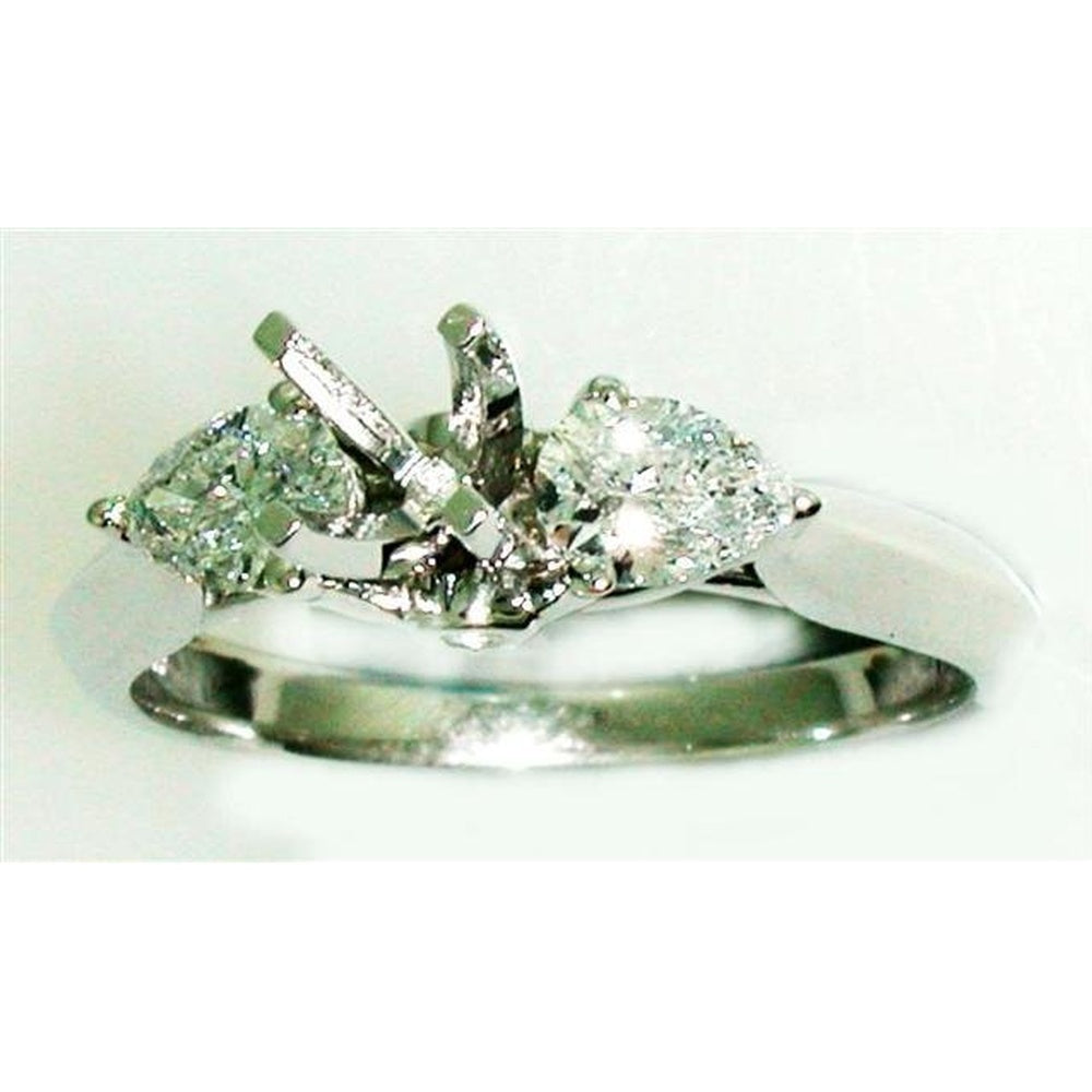 14K White Gold Three-Stone Semi-Mount Ring with Baguette and Round Diamonds - 0.66 Carat Total Diamond Weight by Auriventus