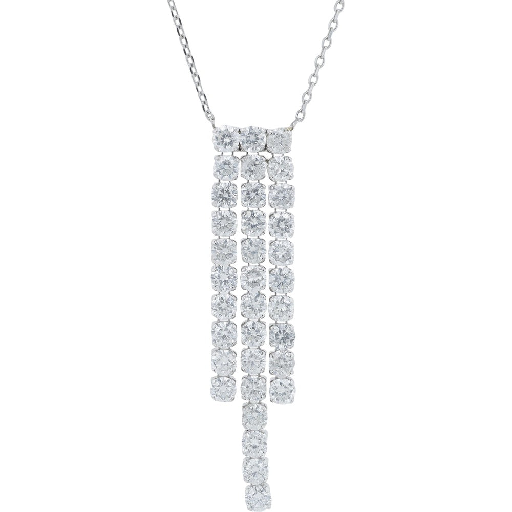 14K White Gold Three-Strand Drop Necklace with Round Brilliant Cut Diamonds - 1.75 Carat Total Diamond Weight