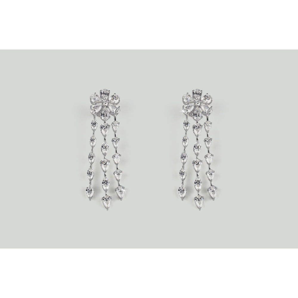 14K White Gold Three-Tier Chandelier Earrings with Marquise, Pear, and Round Lab Diamonds - 14.47 Carats Total Diamond Weight - Covaloro Fine Jewelry