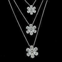 14K White Gold Three-Tier Graduating Flower Pendant Necklace with Pear and Round Lab Grown Diamonds - 9.33 Carats Total Diamond Weight - Covaloro Fine Jewelry