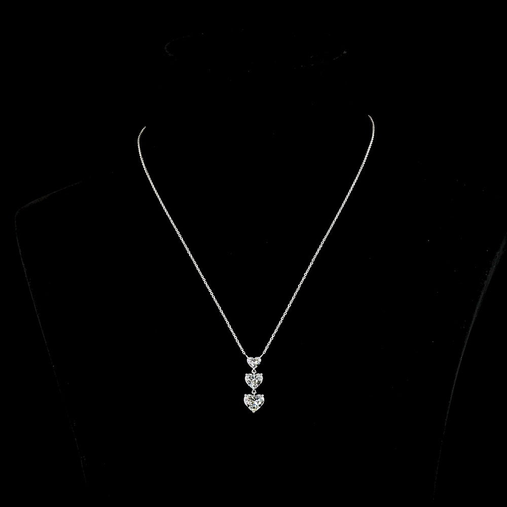 14K White Gold Three-Tier Heart Shape Lab Diamond Pendant - Featuring 3.01 Carats Total Weight E-F VVS2-VS1 Diamonds - Covaloro Fine Jewelry
