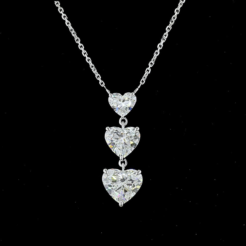 14K White Gold Three-Tier Heart Shape Lab Diamond Pendant - Featuring 3.01 Carats Total Weight E-F VVS2-VS1 Diamonds - Covaloro Fine Jewelry
