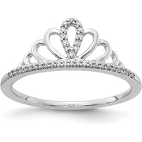 14K White Gold Tiara Ring with Crown Motif Set with 0.10 Carat Round Natural Diamonds by 0