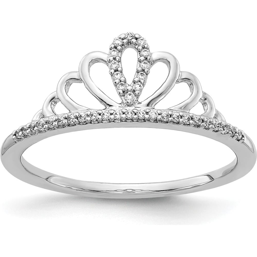 14K White Gold Tiara Ring with Crown Motif Set with 0.10 Carat Round Natural Diamonds by 0