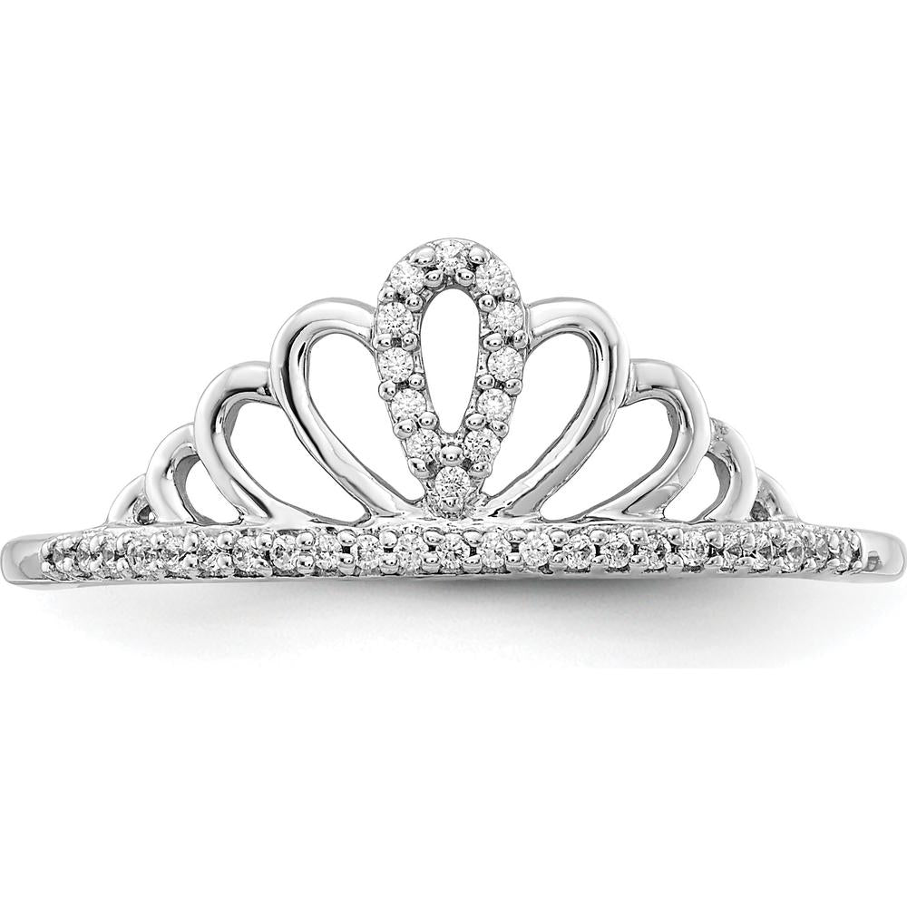 14K White Gold Tiara Ring with Crown Motif Set with 0.10 Carat Round Natural Diamonds by 0