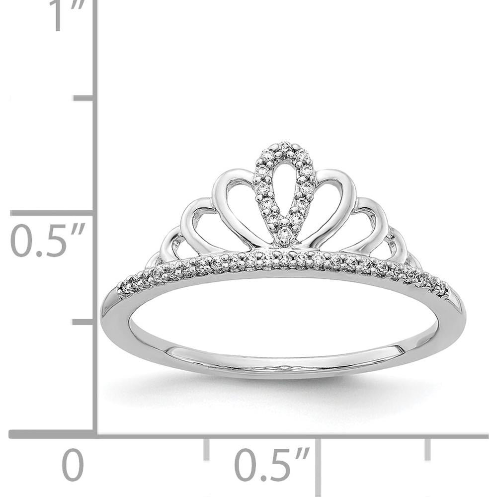 14K White Gold Tiara Ring with Crown Motif Set with 0.10 Carat Round Natural Diamonds by 0