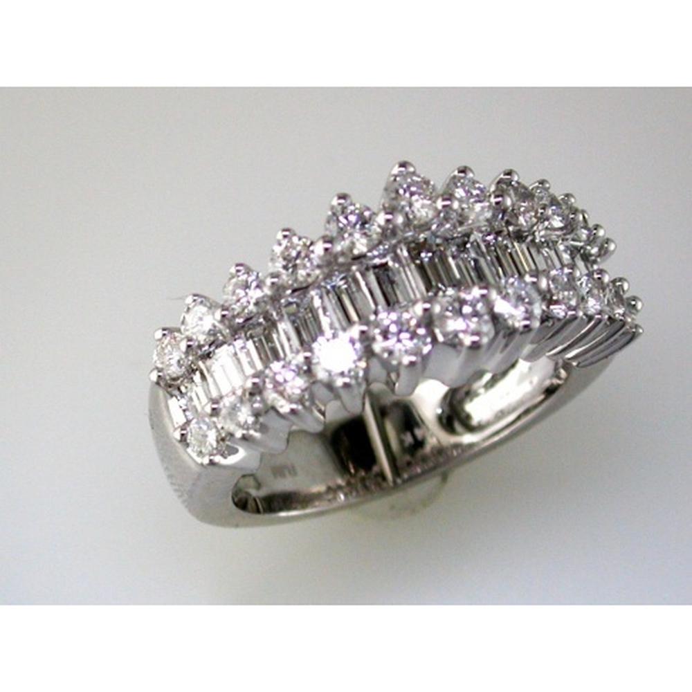14K White Gold Tiered Wedding Ring with Channel-Set Baguette and Round Diamonds - 1.75 Carat Total Diamond Weight - Royal Jewelry
