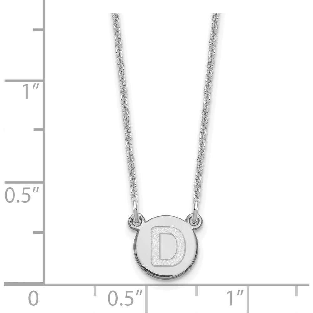 14K White Gold Tiny Circle Block Letter D Initial Necklace with Polished Finish by Oro Pregiato