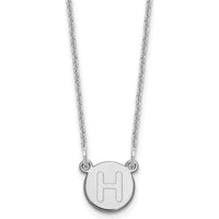 14K White Gold Tiny Circle Block Letter "H" Initial Necklace with Rhodium Plating - 18" Cable Chain by Oro Pregiato
