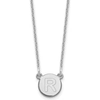 14K White Gold Tiny Circle Block Letter "R" Initial Necklace - Rhodium Plated Cable Chain by Oro Pregiato