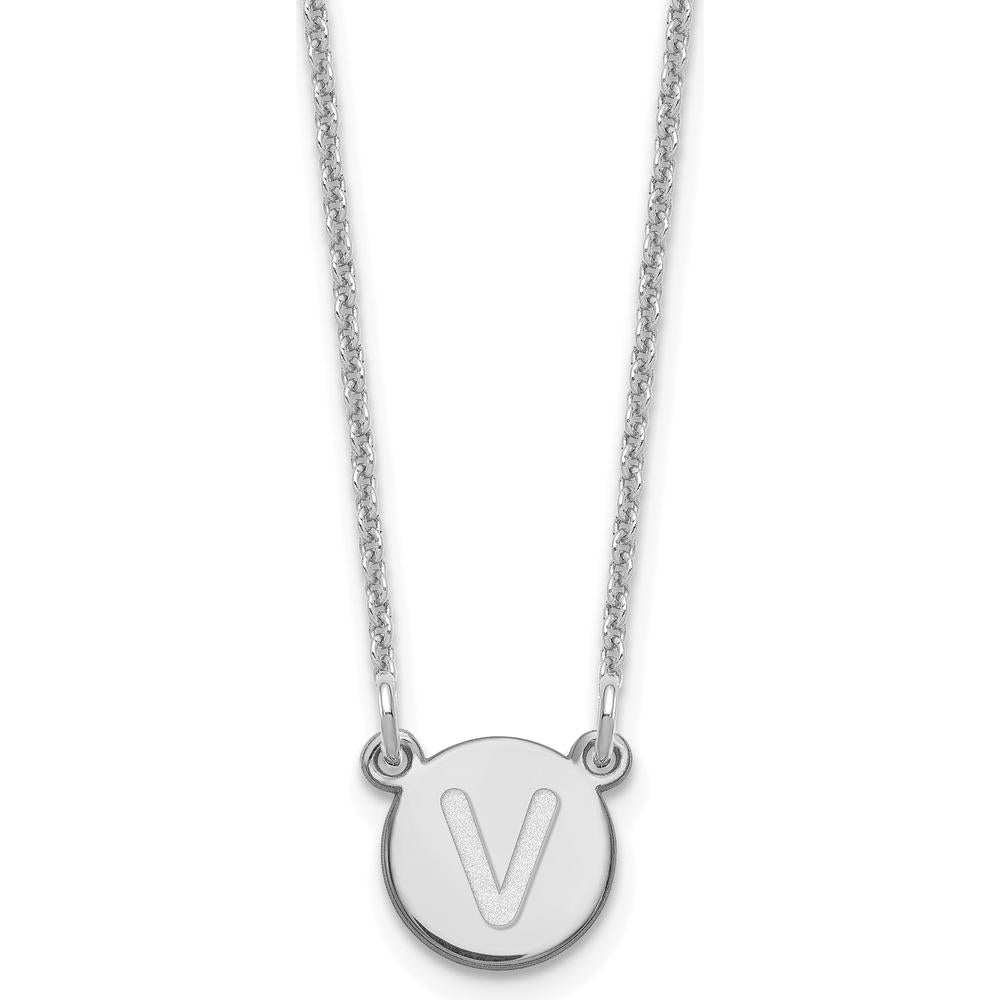 14K White Gold Tiny Circle Block Letter V Initial Necklace with Rhodium Plating - 18" by Oro Pregiato