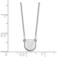 14K White Gold Tiny Circle Block Letter V Initial Necklace with Rhodium Plating - 18" by Oro Pregiato