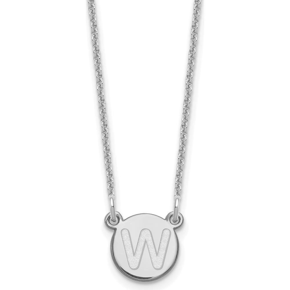 14K White Gold Tiny Circle Block Letter "W" Initial Necklace with Polished Finish - 18" Cable Chain by Oro Pregiato