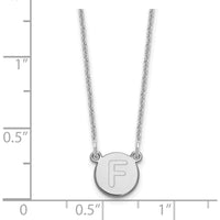 14K White Gold Tiny Circle Initial "F" Pendant Necklace with Rhodium Plating by Oro Pregiato