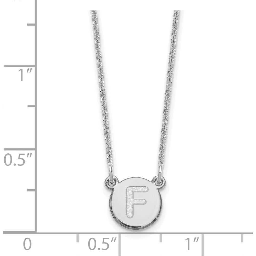 14K White Gold Tiny Circle Initial "F" Pendant Necklace with Rhodium Plating by Oro Pregiato