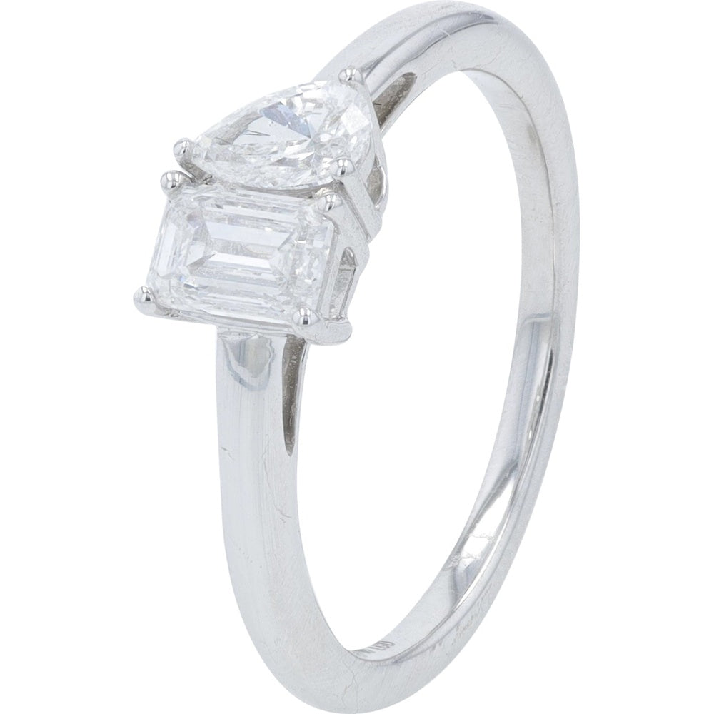 14K White Gold Toi Et Moi Engagement Ring with Emerald-Cut and Pear-Shaped Lab Grown Diamonds - 0.75 Carat Total Diamond Weight