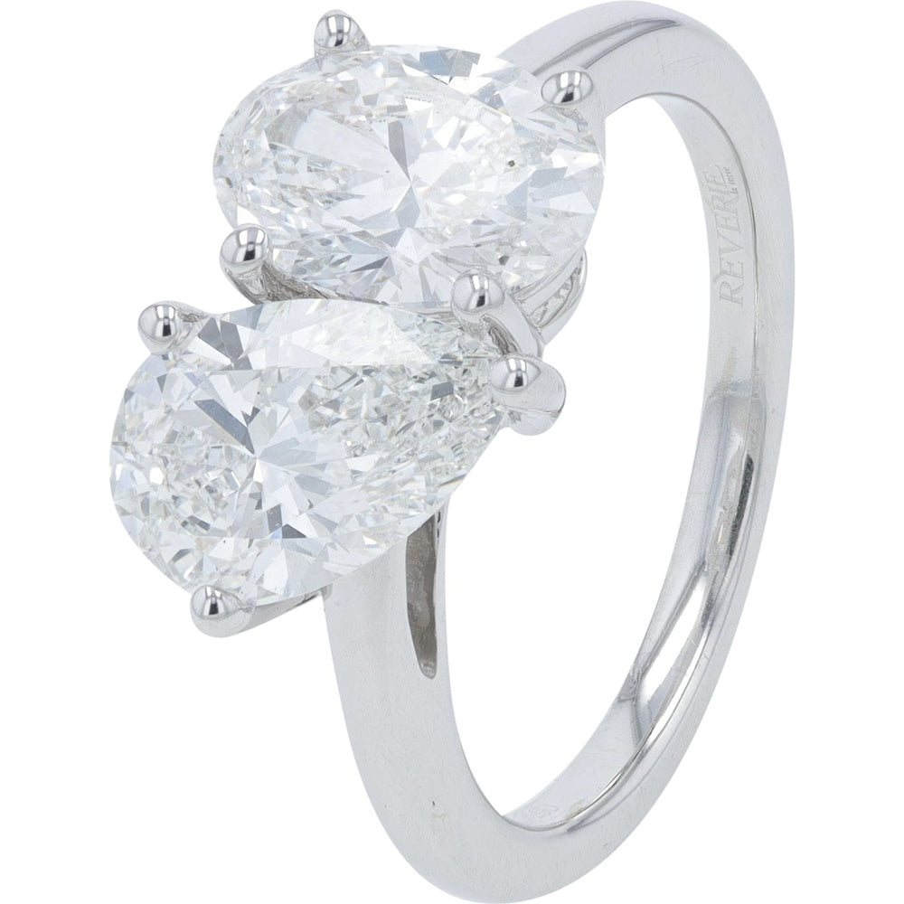 14K White Gold Toi Et Moi Engagement Ring with Pear and Oval Lab Grown Diamonds - 3.16 Carat Total Diamond Weight, F Color, VS1 Clarity, IGI Certified