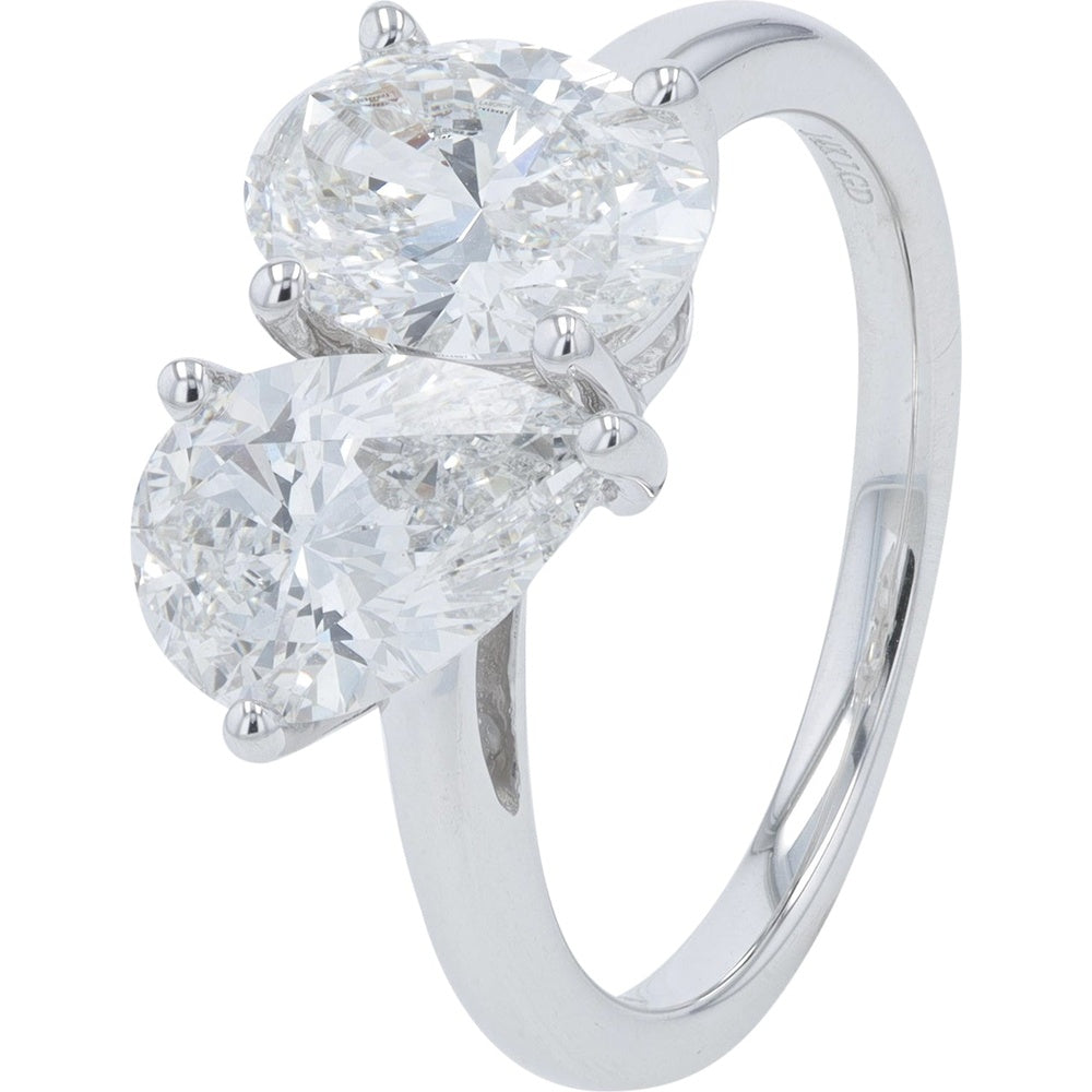 14K White Gold Toi et Moi Engagement Ring with Pear-Shaped Lab Grown Diamonds - 3.00 Carat Total Diamond Weight