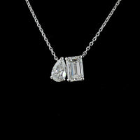 14K White Gold Toi et Moi Pendant with 1.08 Carat Emerald Cut Lab Diamond and 0.54 Carat Pear Shape Lab Diamond - 1.62 Total Carat Weight - Covaloro Fine Jewelry
