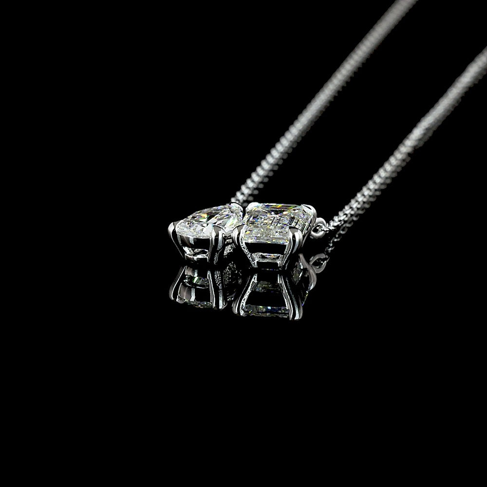 14K White Gold Toi et Moi Pendant with 1.08 Carat Emerald Cut Lab Diamond and 0.54 Carat Pear Shape Lab Diamond - 1.62 Total Carat Weight - Covaloro Fine Jewelry