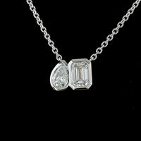 14K White Gold Toi et Moi Pendant with 1.10 Carat Emerald Cut and 0.48 Carat Pear Shape Lab Diamonds - 1.58 Carat Total Weight in Bezel Setting - Covaloro Fine Jewelry