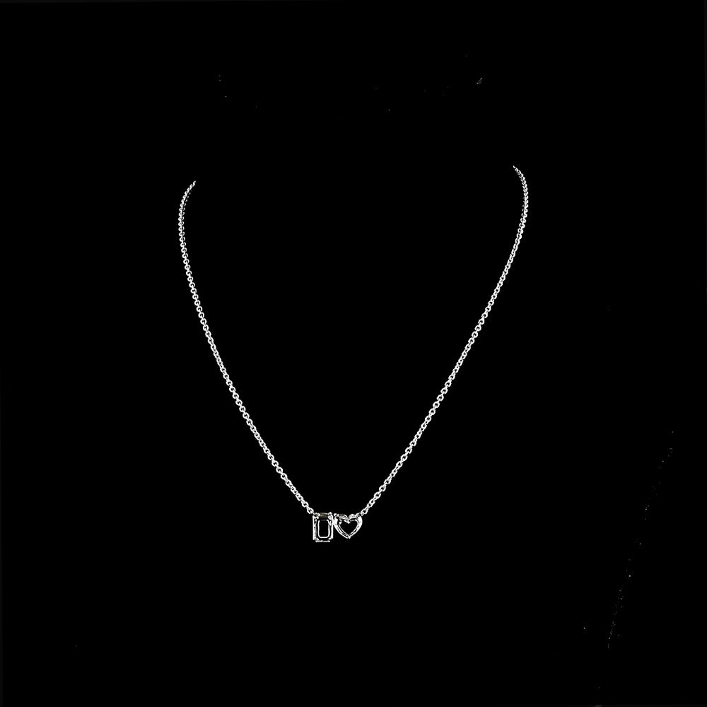 14K White Gold Toi et Moi Pendant with 1.52 Carat Emerald Cut and 1.50 Carat Heart Shape Lab Diamonds - 3.02 Carat Total Weight - Covaloro Fine Jewelry