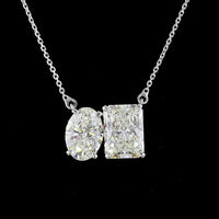 14K White Gold Toi et Moi Pendant with 2.80 Carat Radiant Cut and 2.02 Carat Oval Cut Lab Diamonds - GIA Certified, 4.82 Total Carat Weight - Covaloro Fine Jewelry