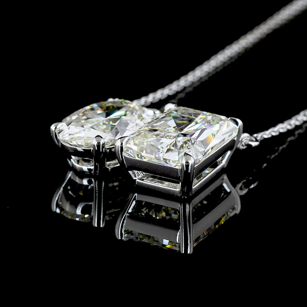14K White Gold Toi et Moi Pendant with 2.80 Carat Radiant Cut and 2.02 Carat Oval Cut Lab Diamonds - GIA Certified, 4.82 Total Carat Weight - Covaloro Fine Jewelry