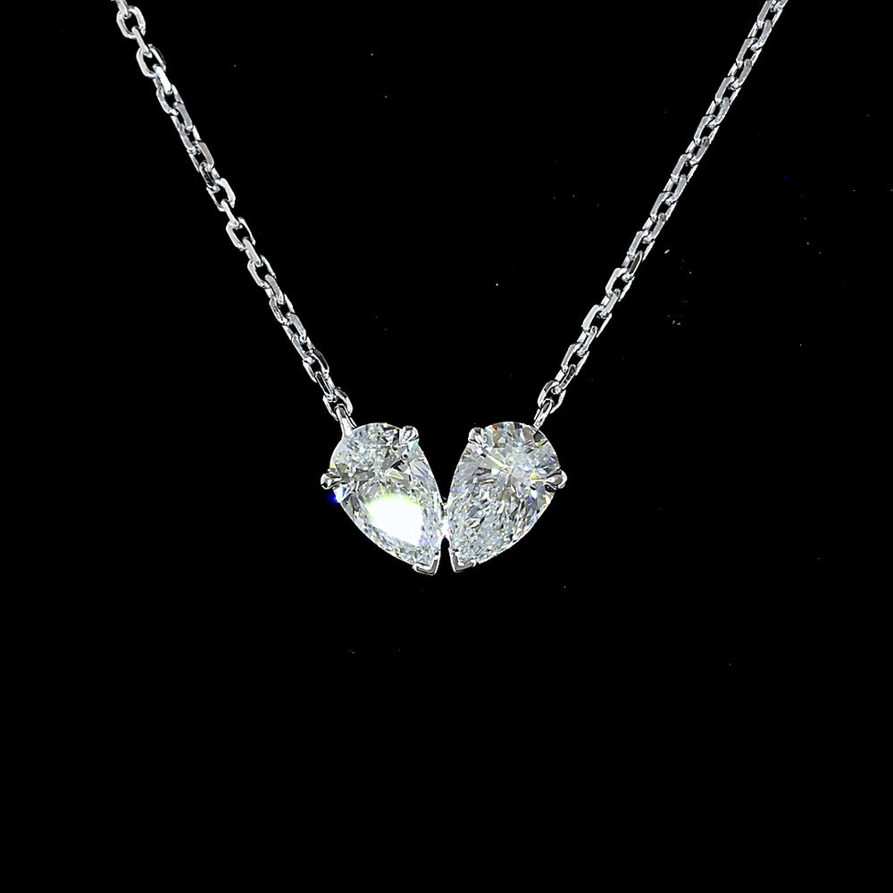 14K White Gold Toi et Moi Pendant with Inclined Pear-Shape Lab Diamonds - 0.64 Carat Total Weight, E-F Color VS Clarity - Covaloro Fine Jewelry