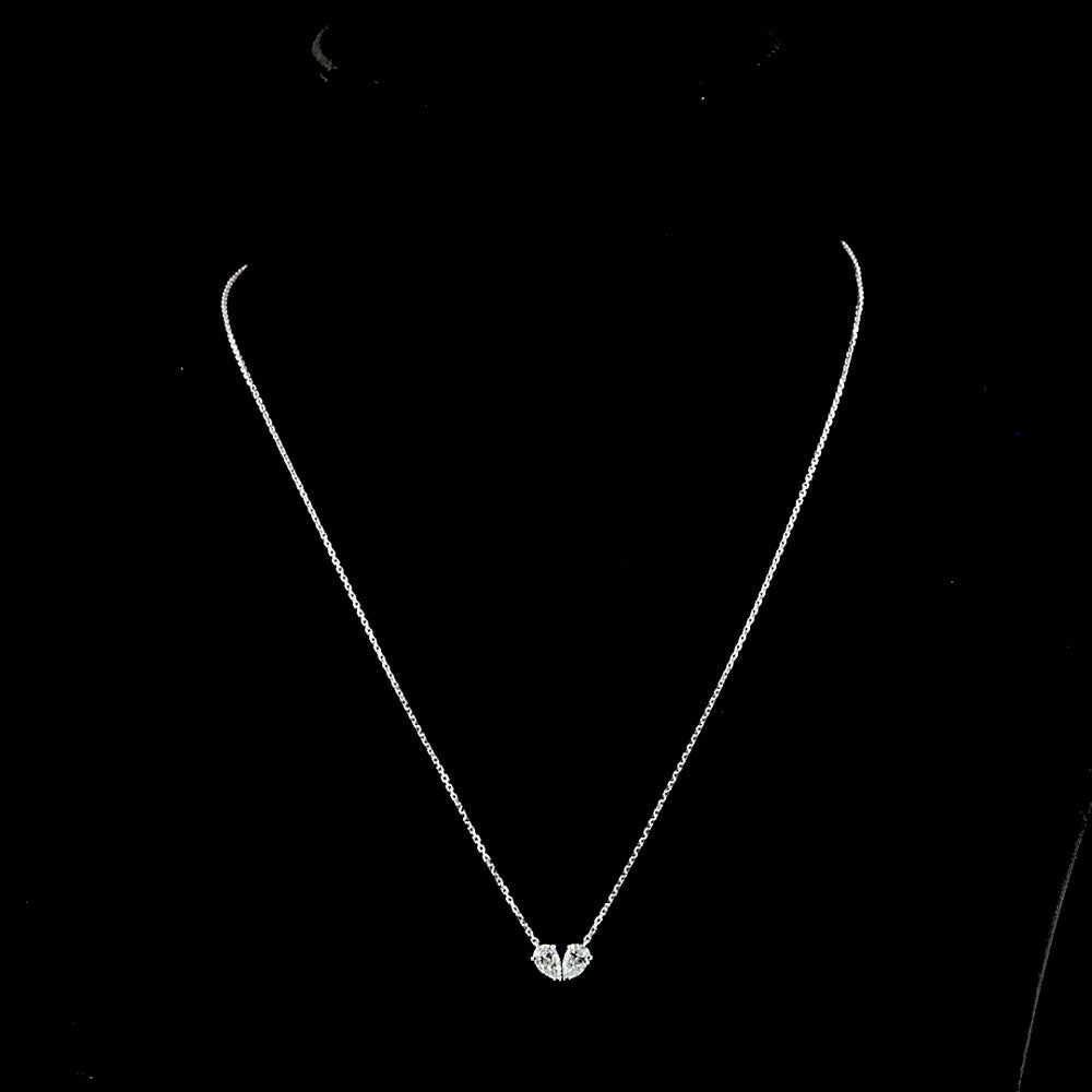 14K White Gold Toi et Moi Pendant with Inclined Pear-Shape Lab Diamonds - 0.64 Carat Total Weight, E-F Color VS Clarity - Covaloro Fine Jewelry