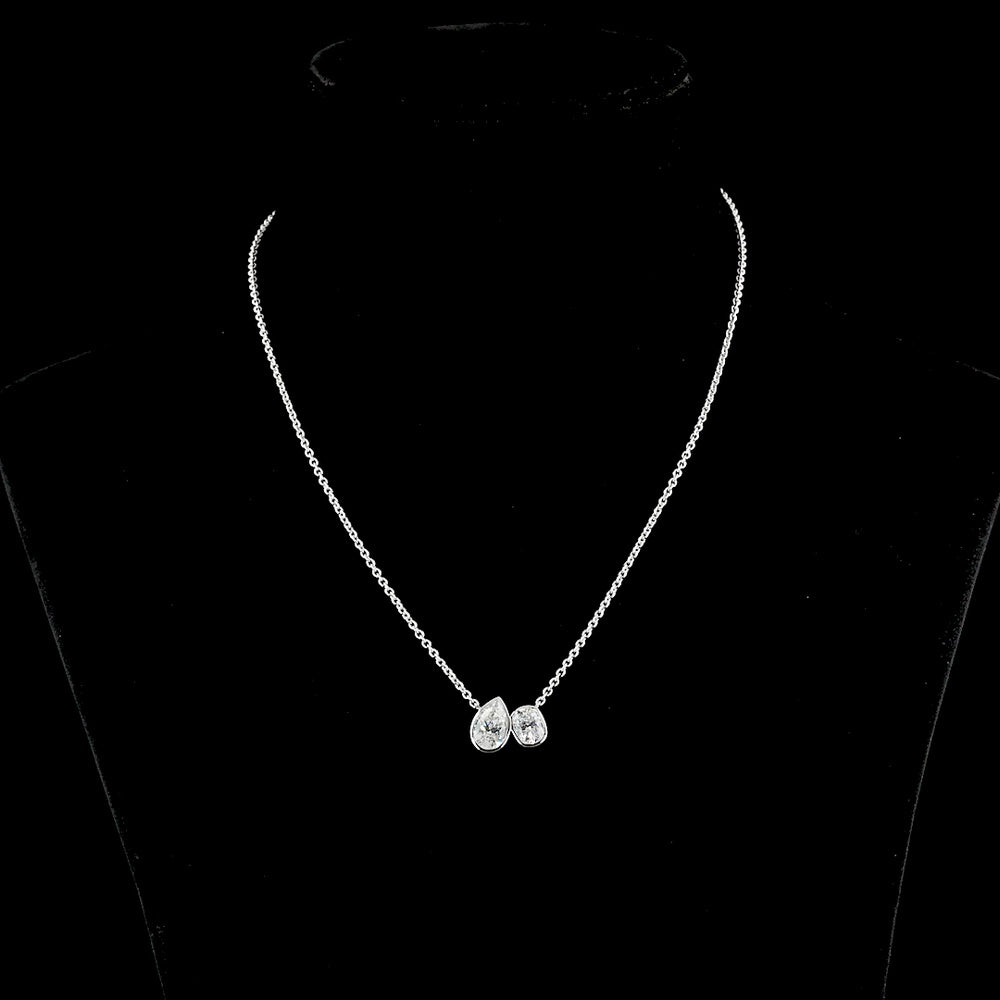 14K White Gold Toi et Moi Pendant with Pear and Emerald Cut Lab Diamonds - 2.50 Carat Total Weight - Covaloro Fine Jewelry