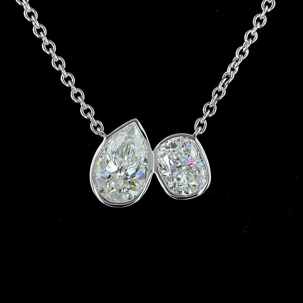 14K White Gold Toi et Moi Pendant with Pear and Emerald Cut Lab Diamonds - 2.50 Carat Total Weight - Covaloro Fine Jewelry
