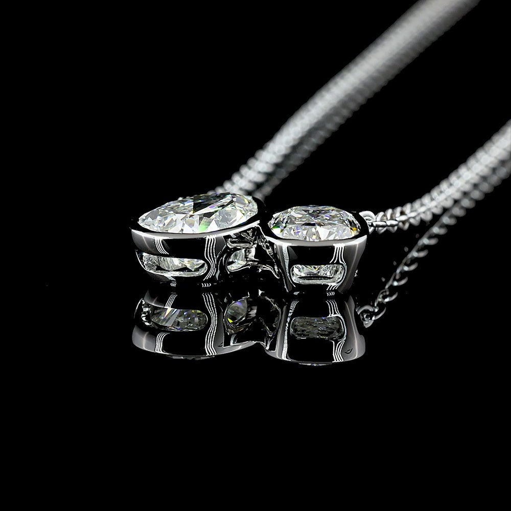 14K White Gold Toi et Moi Pendant with Pear and Emerald Cut Lab Diamonds - 2.50 Carat Total Weight - Covaloro Fine Jewelry