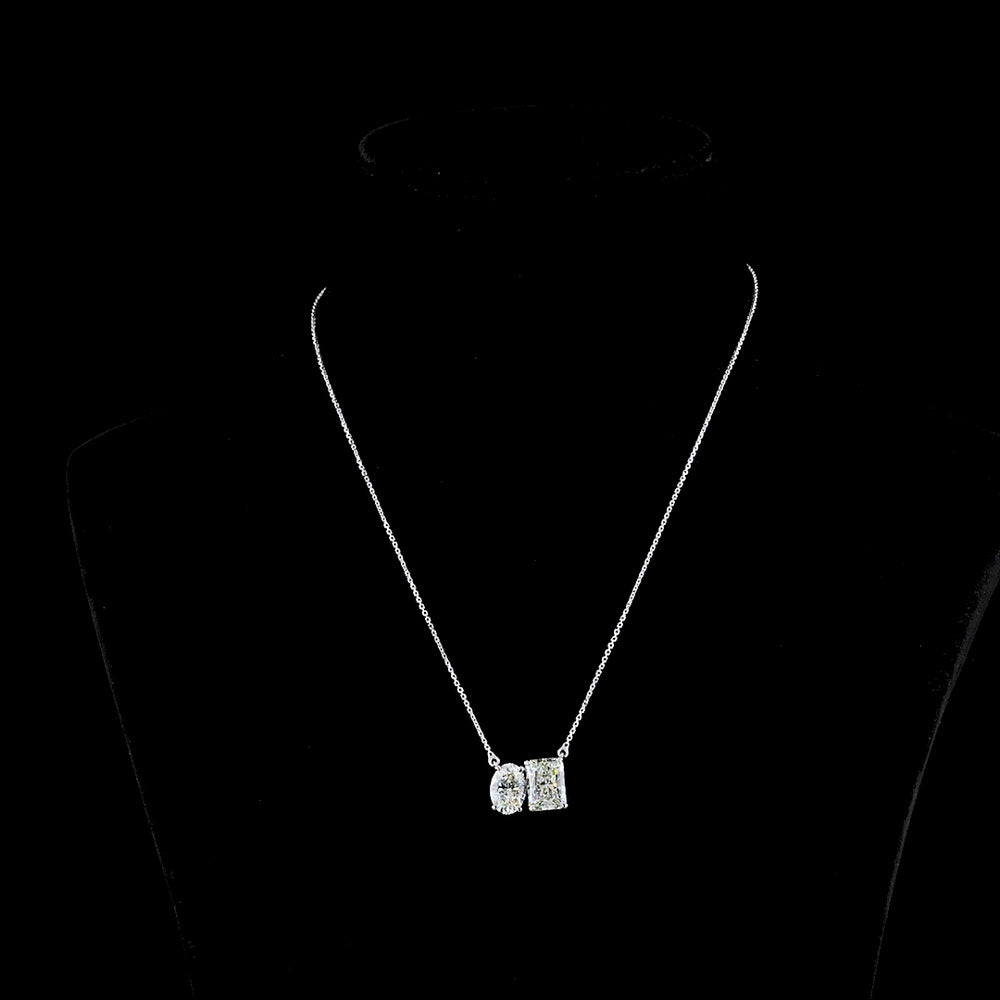 14K White Gold Toi et Moi Pendant with Radiant and Oval Cut Lab Diamonds - 5.78 Carats Total Diamond Weight - Covaloro Fine Jewelry