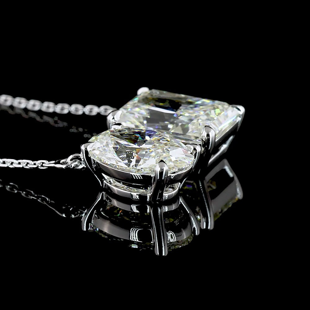14K White Gold Toi et Moi Pendant with Radiant and Oval Cut Lab Diamonds - 5.78 Carats Total Diamond Weight - Covaloro Fine Jewelry