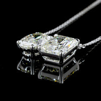 14K White Gold Toi et Moi Pendant with Radiant and Oval Cut Lab Diamonds - 5.78 Carats Total Diamond Weight - Covaloro Fine Jewelry