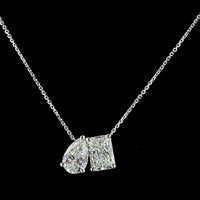 14K White Gold Toi et Moi Pendant with Radiant and Pear Shaped Lab-Grown Diamonds - 3.54 Carat Total Weight, D VVS2 Clarity, IGI Certified - Covaloro Fine Jewelry