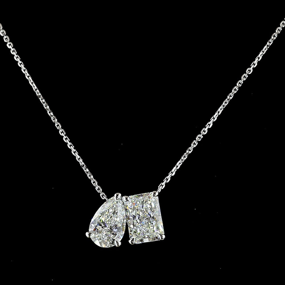 14K White Gold Toi et Moi Pendant with Radiant and Pear Shaped Lab-Grown Diamonds - 3.54 Carat Total Weight, D VVS2 Clarity, IGI Certified - Covaloro Fine Jewelry