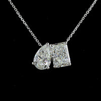 14K White Gold Toi et Moi Pendant with Radiant and Pear Shaped Lab-Grown Diamonds - 3.54 Carat Total Weight, D VVS2 Clarity, IGI Certified - Covaloro Fine Jewelry