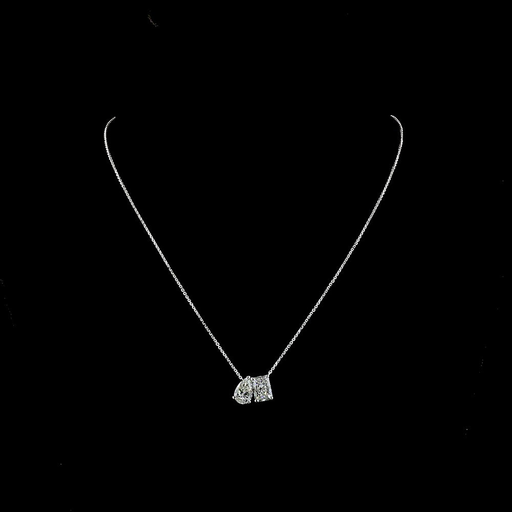14K White Gold Toi et Moi Pendant with Radiant and Pear Shaped Lab-Grown Diamonds - 3.54 Carat Total Weight, D VVS2 Clarity, IGI Certified - Covaloro Fine Jewelry