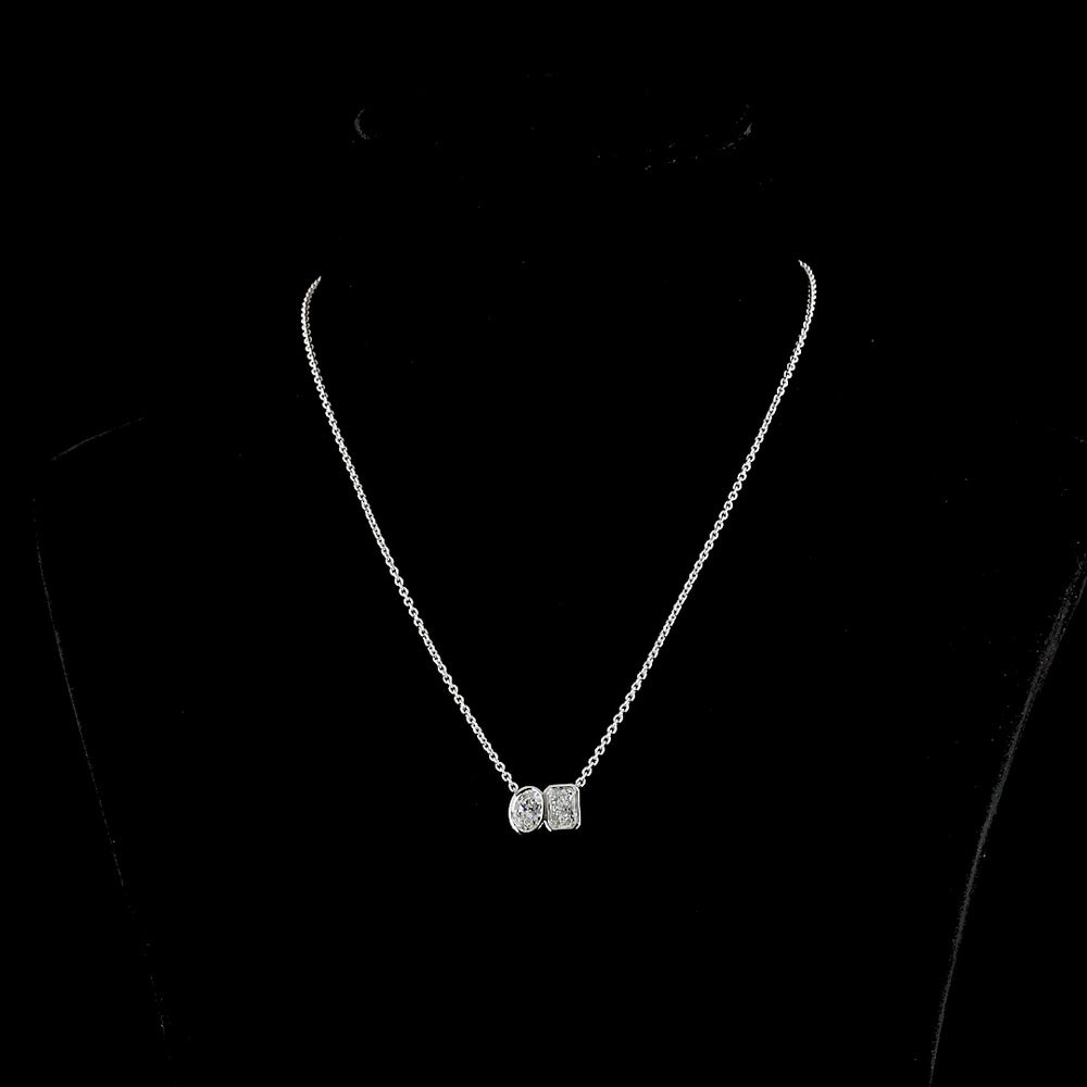 14K White Gold Toi et Moi Pendant with Radiant Cut 1.24 Carats and Oval Cut 1.02 Carats Lab Diamonds - 2.26 Carats Total Diamond Weight - Covaloro Fine Jewelry