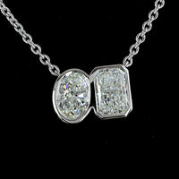 14K White Gold Toi et Moi Pendant with Radiant Cut 1.24 Carats and Oval Cut 1.02 Carats Lab Diamonds - 2.26 Carats Total Diamond Weight - Covaloro Fine Jewelry