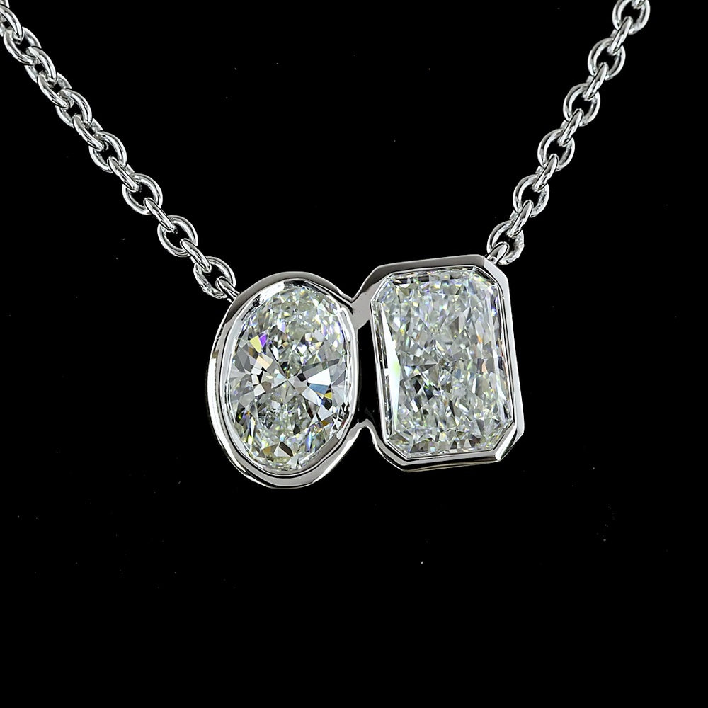 14K White Gold Toi et Moi Pendant with Radiant Cut 1.24 Carats and Oval Cut 1.02 Carats Lab Diamonds - 2.26 Carats Total Diamond Weight - Covaloro Fine Jewelry