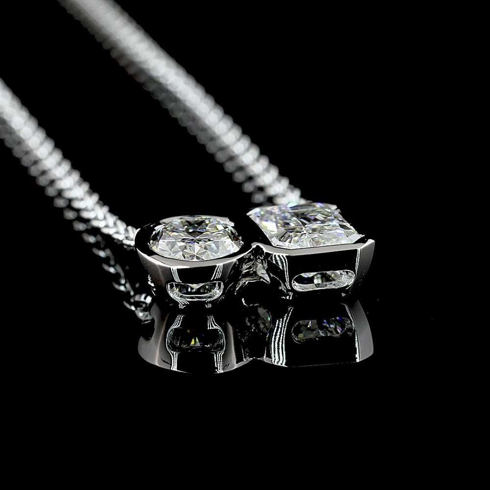 14K White Gold Toi et Moi Pendant with Radiant Cut 1.24 Carats and Oval Cut 1.02 Carats Lab Diamonds - 2.26 Carats Total Diamond Weight - Covaloro Fine Jewelry