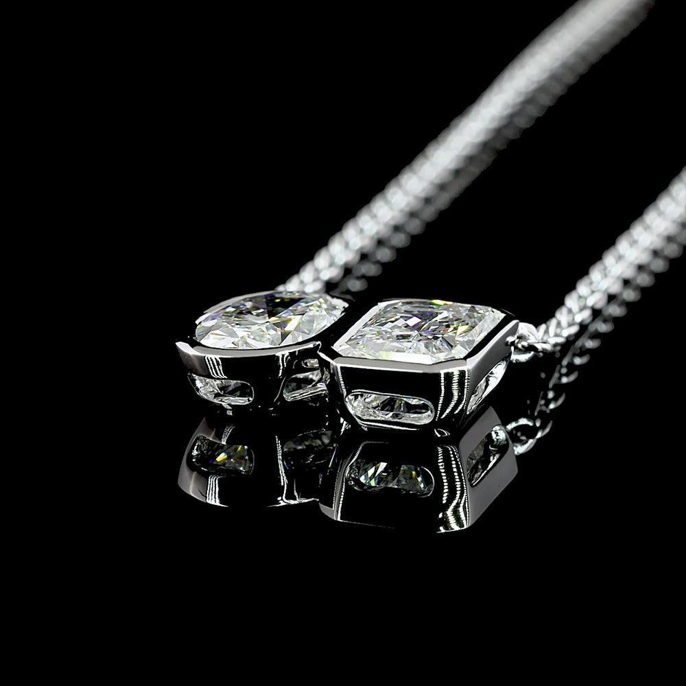 14K White Gold Toi et Moi Pendant with Radiant Cut 1.24 Carats and Oval Cut 1.02 Carats Lab Diamonds - 2.26 Carats Total Diamond Weight - Covaloro Fine Jewelry