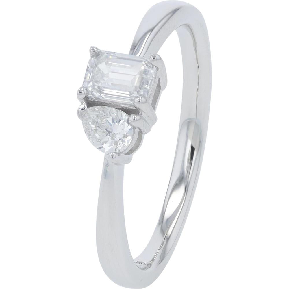 14K White Gold Toi Et Moi Ring with 0.50 Carat Lab-Grown Emerald and Round Cut Diamonds