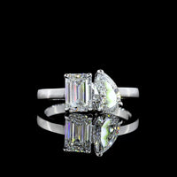 14K White Gold Toi et Moi Ring with 0.99 Carat Emerald Cut and 0.75 Carat Pear Shape Lab Grown Diamonds - 1.74 Total Carat Weight - Covaloro Fine Jewelry