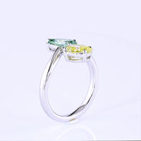 14K White Gold Toi et Moi Ring with 1.13 Carat Oval Fancy Intense Yellow Lab Diamond and 1.13 Carat Pear Fancy Vivid Green Lab Diamond - 2.26 Carat Total Weight - Covaloro Fine Jewelry
