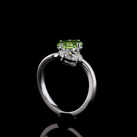 14K White Gold Toi et Moi Ring with 1.54 Carats Oval Bright Green Lab Diamond and 0.70 Carats Oval Colorless Lab Diamond - 2.24 Carats Total Diamond Weight - Covaloro Fine Jewelry